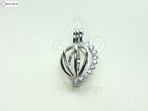Crystal Heart Charm Pick Pearl 925 Sterling Silver Pearl Cage Necklace Pendant Locket Oval Shape