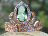 Elsa Anna Rose Gold Ring Princess Tiara Ring Frozen Crown with Aquamarine or Clear Cubic Zirconia
