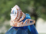 Elsa Anna Rose Gold Ring Princess Tiara Ring Frozen Crown with Aquamarine or Clear Cubic Zirconia