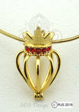 Ruby Crown Gold Plated Pearl Cage Princess Tiara Queen Crown Ruby Accents Villain Evil Pearl Cage Necklace