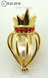 Ruby Crown Gold Plated Pearl Cage Princess Tiara Queen Crown Ruby Accents Villain Evil Pearl Cage Necklace