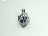 Crystal Heart Charm Pick Pearl 925 Sterling Silver Pearl Cage Necklace Pendant Locket Oval Shape