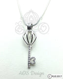 Crystal Heart Key Pick A Pearl Cage Necklace Silver Plated Pendant Locket Charm Holds Pearls Beads