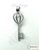 Crystal Heart Key Pick A Pearl Cage Necklace Silver Plated Pendant Locket Charm Holds Pearls Beads