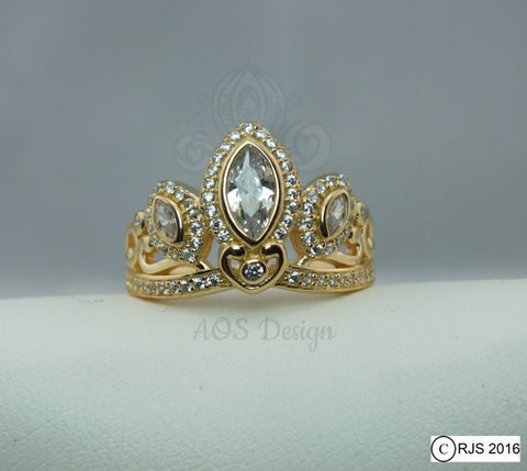 Rapunzel Ring 18k Gold Plated 925 Silver Tiara Princess Ring Rapunzel Tangled Crown Crystals