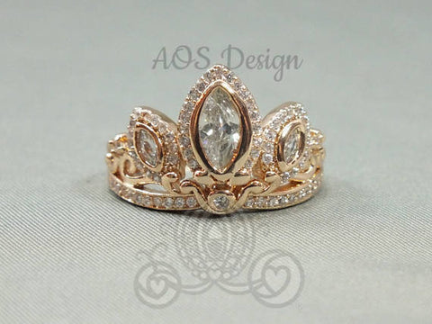Rapunzel Rose Gold Tiara Princess Ring Tangled Crown Crystals Rose Gold 925 Silver or Brass