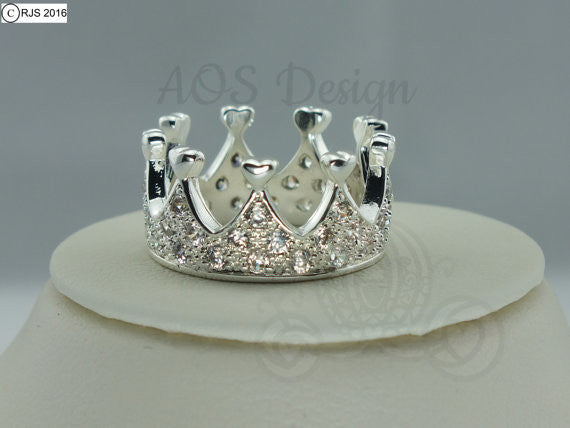 Princess Queen's Ring Princess Heart Crown Ring Sterling