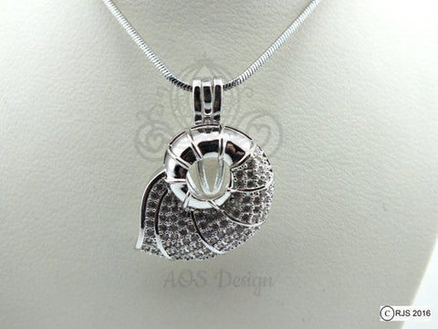 Nautilus Shell Pick A Pearl Cage Silver Necklace Mermaid Beach Treasure Crystal Accents Pearl Cage Necklace