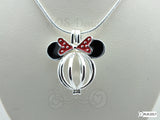 Mouse with Bow 925 Sterling Silver Mouse Head Pearl Cage Charm Necklace Pick A Pearl or Wish Pearl Epcot