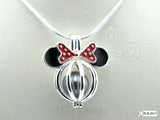 Mouse with Bow 925 Sterling Silver Mouse Head Pearl Cage Charm Necklace Pick A Pearl or Wish Pearl Epcot