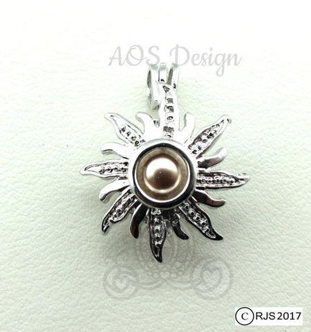 Sun Pick A Pearl Cage Necklace Silver Rapunzel Tangled Sun Charm Holds Pearl Bead Gem Silver Locket