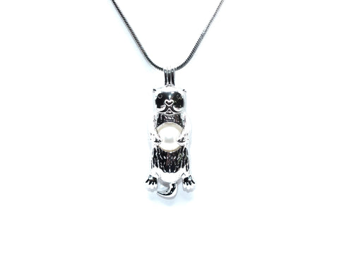 Sea Otter Holding Pearl Pendant Pearl Necklace Silver Charm Holds Gem Jewelry AOS