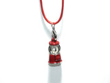 Gumball Machine Pearl Cage Charm Pendant Necklace-Red Enamel Silver Pendant Lock