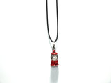 Gumball Machine Pearl Cage Charm Pendant Necklace-Red Enamel Silver Pendant Lock