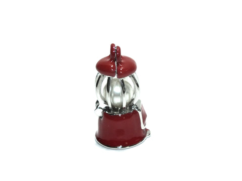 Gumball Machine Pearl Cage Charm Pendant Necklace-Red Enamel Silver Pendant Lock