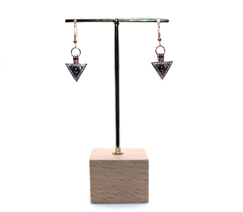 Rose Gold Triangle Pearl Charm Earrings Black Pearls Deathly Hallows Locket AOS