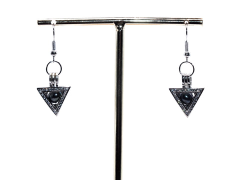 Silver Triangle Pearl Charm Earrings Black Pearls Deathly Hallows Locket AOS