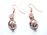 Rose Gold Oval Basket Earrings With White Pearls Charm Locket Jewelry AOS