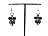 Minnie Mouse Earrings Red Pearl Beads Charm Locket Silver Jewelry AOS