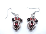 Minnie Mouse Earrings Red Pearl Beads Charm Locket Silver Jewelry AOS