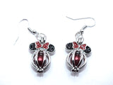 Minnie Mouse Earrings Red Pearl Beads Charm Locket Silver Jewelry AOS