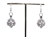 Silver Sand Dollar Earrings With Crystal Accents And White Pearls Charm Locket Jewelry AOS