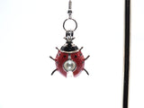 Ladybug Red Enamel Earrings With White Pearls Charm Locket Jewelry AOS