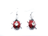 Ladybug Red Enamel Earrings With White Pearls Charm Locket Jewelry AOS