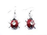 Ladybug Red Enamel Earrings With White Pearls Charm Locket Jewelry AOS