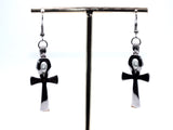 Silver Ankh Earrings With White Pearls Charm Locket Egyptian Amulet Jewelry AOS