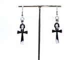 Silver Ankh Earrings With White Pearls Charm Locket Egyptian Amulet Jewelry AOS