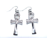 Silver Ankh Earrings With White Pearls Charm Locket Egyptian Amulet Jewelry AOS