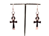 Rose Gold Ankh Earrings With White Pearls Charm Locket Egyptian Amulet Jewelry AOS