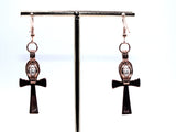 Rose Gold Ankh Earrings With White Pearls Charm Locket Egyptian Amulet Jewelry AOS