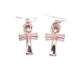 Rose Gold Ankh Earrings With White Pearls Charm Locket Egyptian Amulet Jewelry AOS