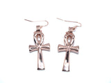 Rose Gold Ankh Earrings With White Pearls Charm Locket Egyptian Amulet Jewelry AOS