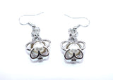 Plumeria Flower Earrings White Pearls Charm Locket Silver Floral Jewelry AOS