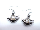 Dove Earrings With White Pearls Charm Locket Silver Bird Jewelry AOS