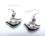 Dove Earrings With White Pearls Charm Locket Silver Bird Jewelry AOS