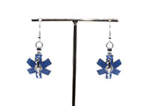 EMT Star Of Life Earrings With White Pearls Charm Locket Silver Jewelry AOS