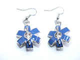 EMT Star Of Life Earrings With White Pearls Charm Locket Silver Jewelry AOS