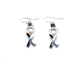 Silver Awareness Ribbons Earrings With White Pearls Charm Locket Horse Silver Jewelry AOS