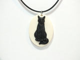 Black Cat Witch's Friend Victorian Cameo Black Cord Necklace Halloween Jewelry