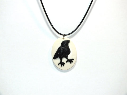 The Raven or Crow Haunted Mansion Gothic Jewelry Cameo Necklace Halloween Cosplay