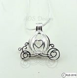 Cinderella Carriage Pearl Cage Heart Silver Charm Necklace  Pick A Pearl or Wish Pearl Epcot Pumpkin Locket