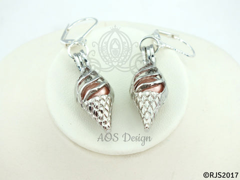Pearl Cage Silver Ice Cream Cone Earrings Orange Sherbert Pearl Beads with GIFT BOX