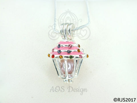 Pink Cupcake Pearl Cage Pick A Pearl Cage Necklace Crystal Accents Sil ...