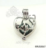 Heartbeat Stethoscope Pearl Cage Necklace Nurse Doctor Medical Professional Silver Plated Locket Charm