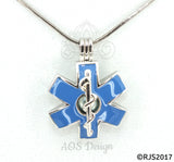 EMS Star of Life Pearl Cage Necklace Emblem Rod of Asclepius Silver Plated Locket Charm