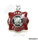 Fire Rescue Pearl Cage Necklace Emblem Ladder Hydrant Hat Silver Plated Locket Charm